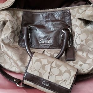 Coach Brown Canvas Handle Bag & Matching Wallet